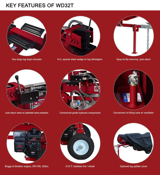 Boss 32 Ton Horizontal Vertical Gas Log Splitter