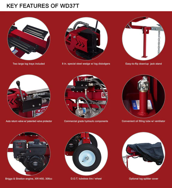 Boss 37 Ton Horizontal Vertical Gas Log Splitter