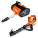 Orange and black superhandy 20v snow blower on a white background