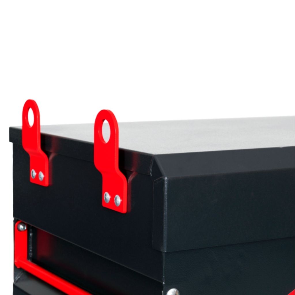 Black armorgard siteboss chest with red handles on a white background