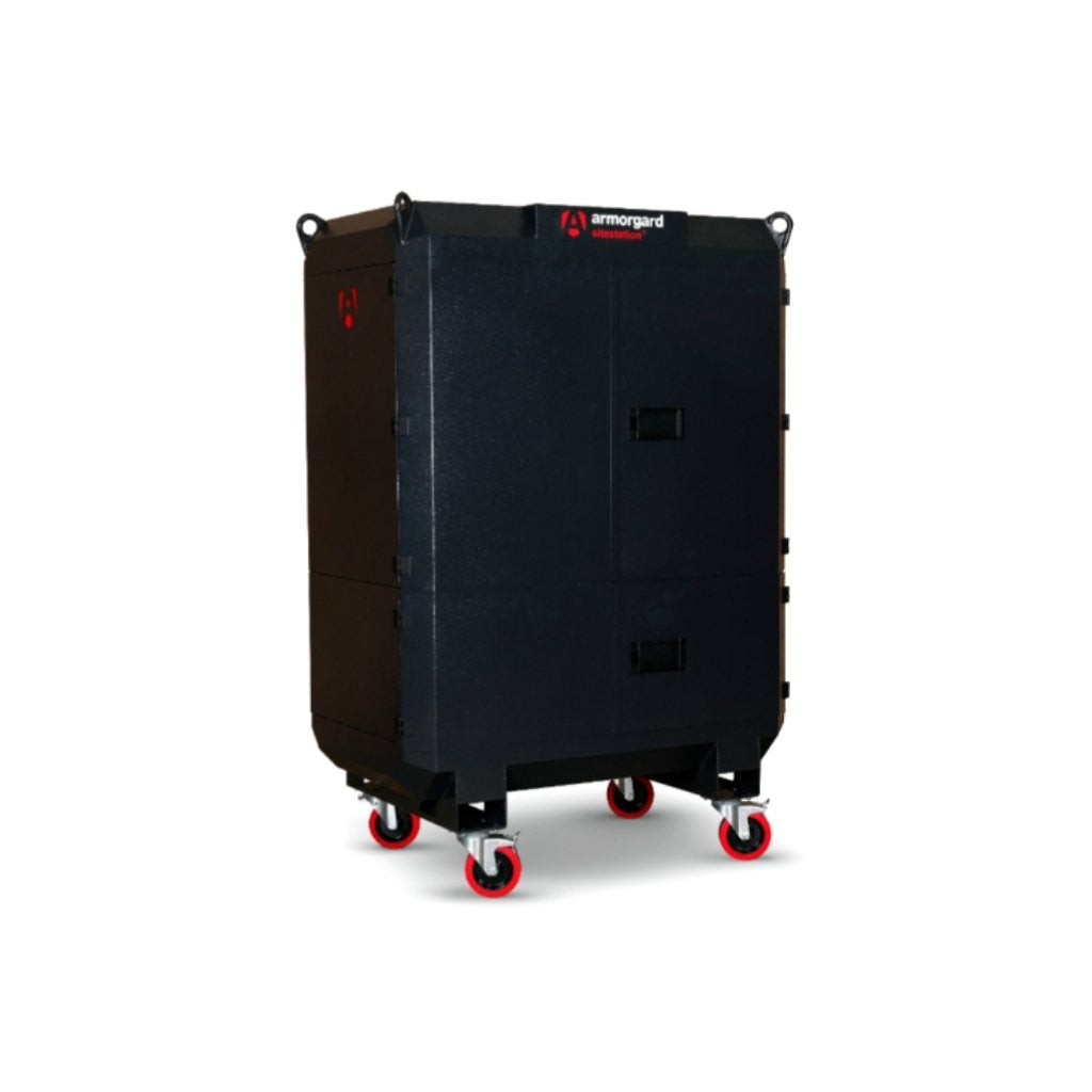Black Armorgard Sitestation with wheels on a white background