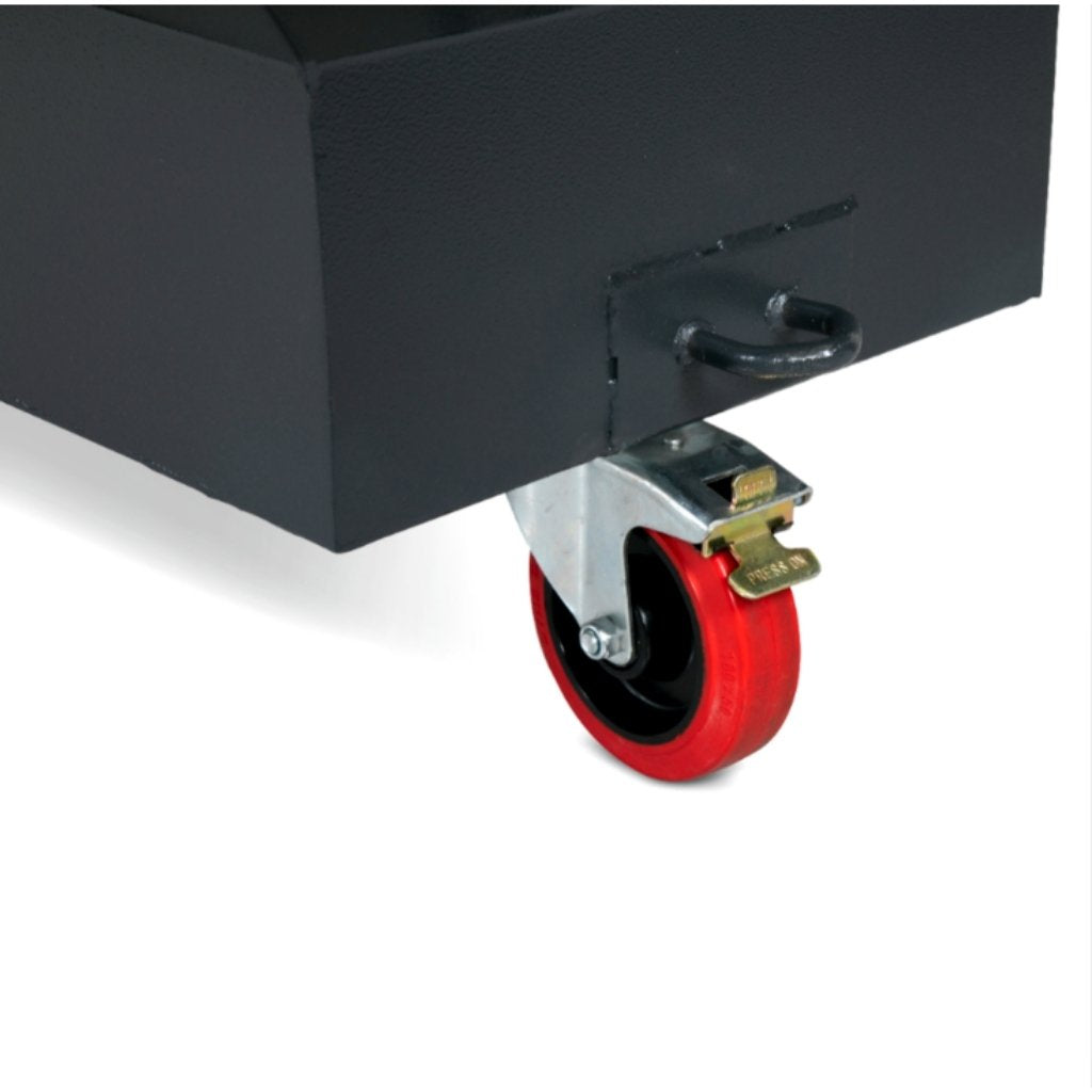 Close-up of a black armorgard cutting station ss7 t with a red wheel on a white background