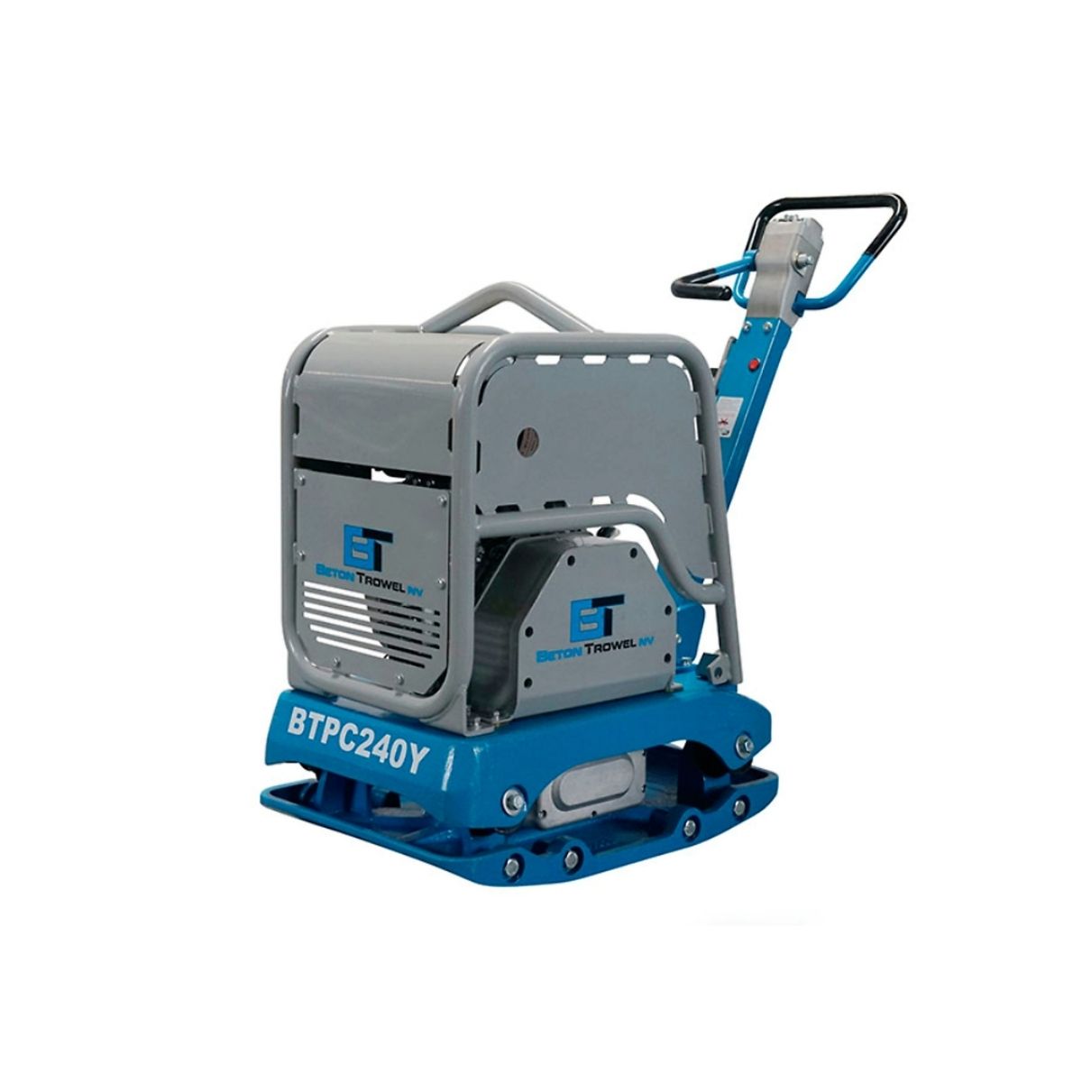 Blue and gray Beton Trowel 18 inch Reversible plate compactor on a white background