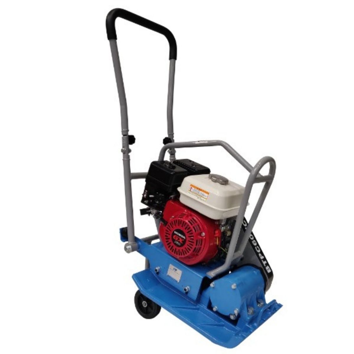 Blue and red BT 14 in Plate Compactor with a black handle on a white background