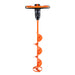 Orange and black Battery ice auger on a white background Standing upright with a superhandy logo