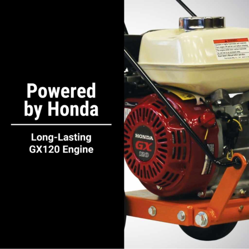 Brave 8 inch crack cleaner with a Honda GX120 engine on a machine with 'Powered by Honda' text on a black background