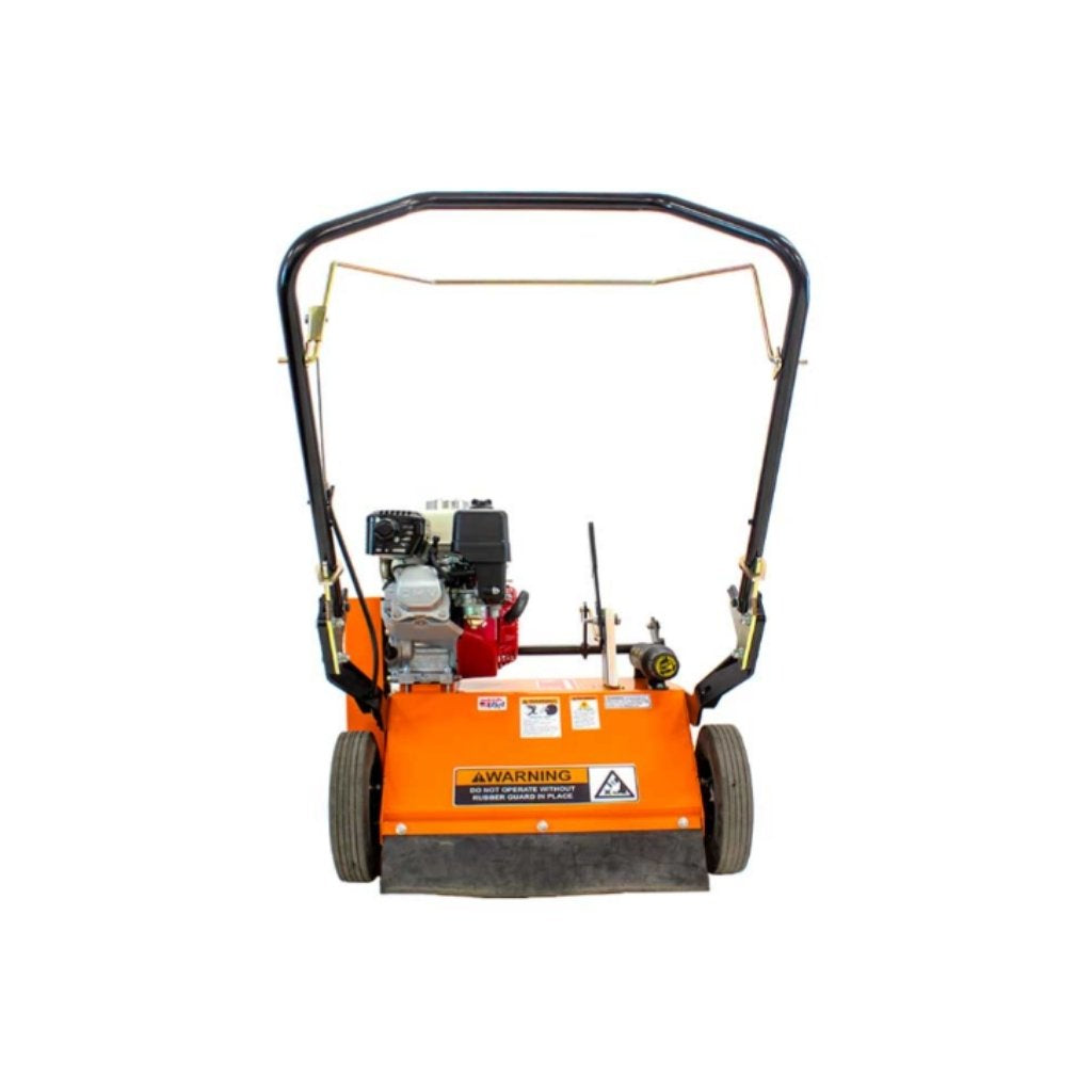 Orange Brave pro 20 inch dethatcher with black handle on a white background