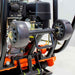 Close-up of a brave BRPFP135H plate compactor with wheels and orange base