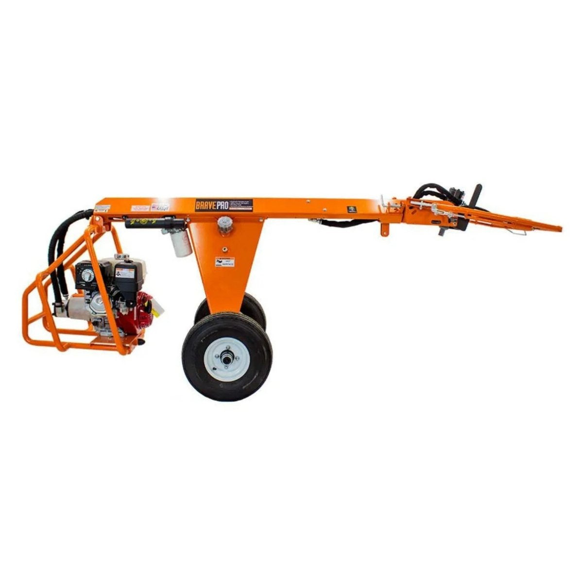 Orange Bravepro towable auger on a white background