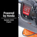 Close-up of a Brave Pro One Man Auger with a Honda GX35 engine with 'Powered by Honda' text on a black background.