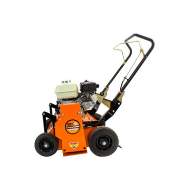 Orange BravePro Dethatcher with black handle on a white background