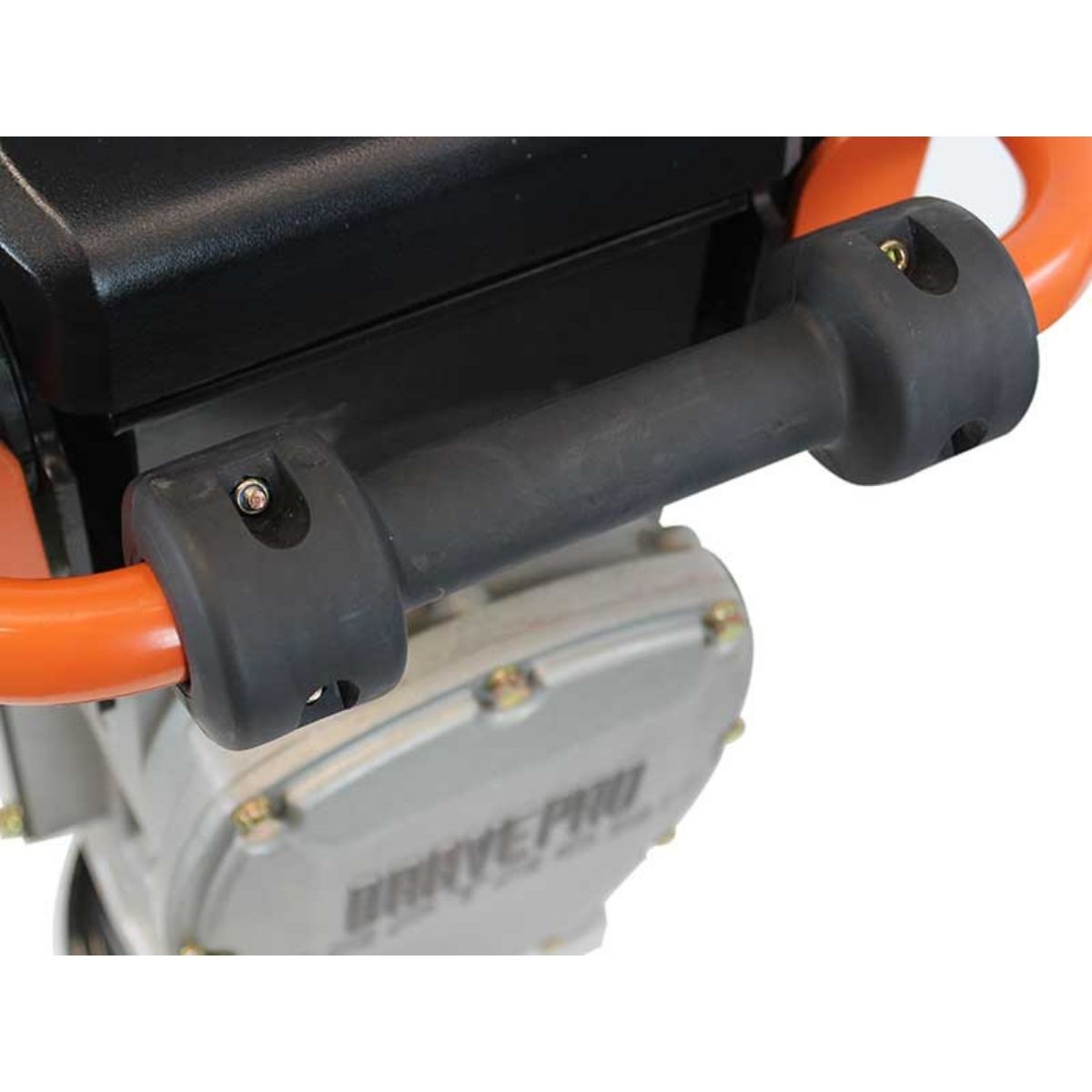 Close-up of a Brave 3600 Lb Tamping rammer with black handle and orange accents on a white background
