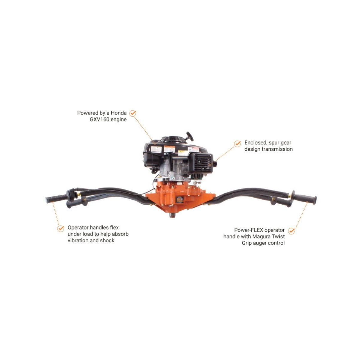 brave two man earth auger 7/8 inch with labeled features on a white background