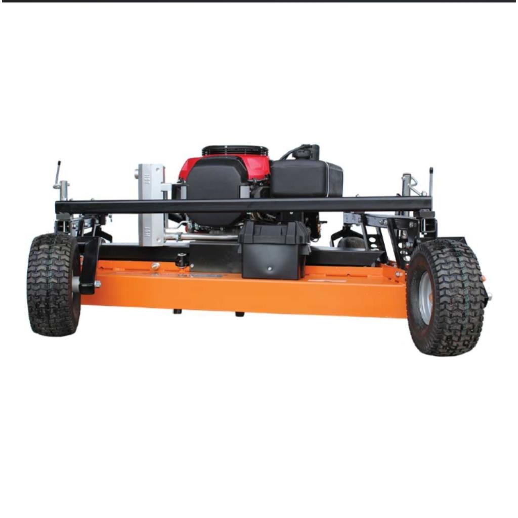 Brave 60 inch pull behind finish cut Mower with engine on a white background