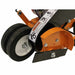 Close-up of a  brave 10 inch lawn edger with a warning label on a white background