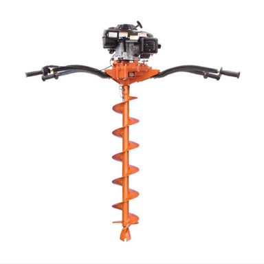 Orange and black gasoline-powered brave two man auger on a white background