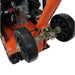 Close-up of a Bravepro 15 in plate compactor BRPRP210H with wheels on an orange machine.