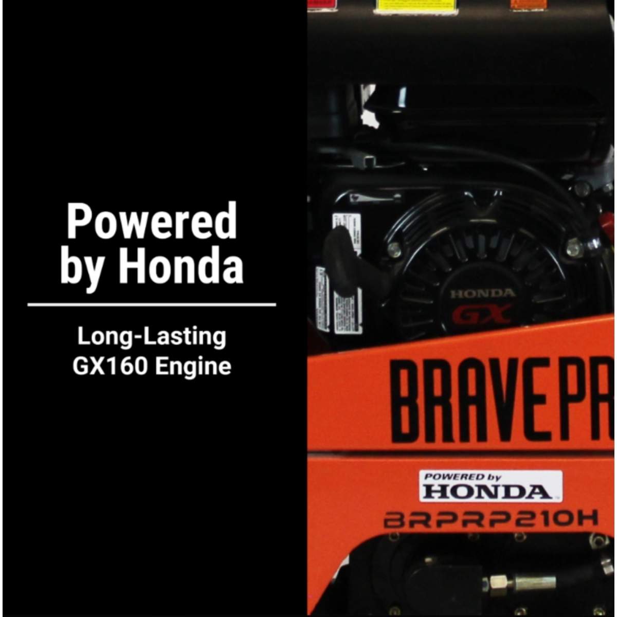 Brave Pro reversible 15 inch plate compactor with Honda engine branding on a black background