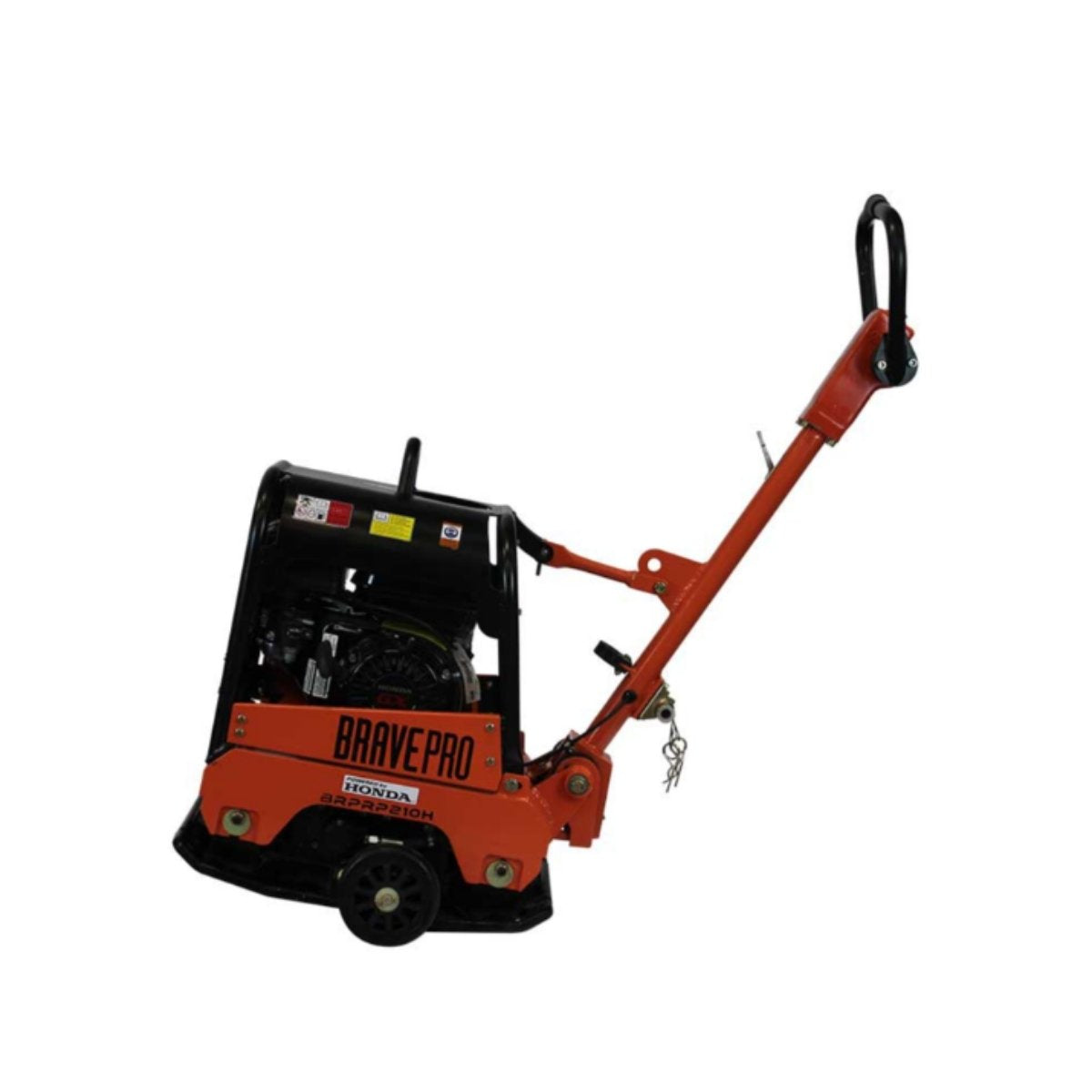 Orange and black Brrave 15 in reversible plate compactor BRPRP210H with 'Brave Pro' branding on a white background