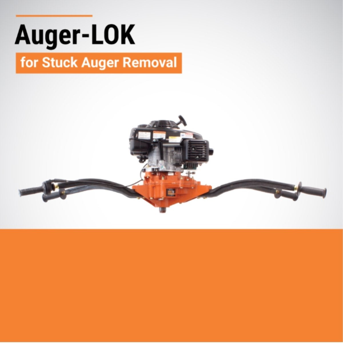 Brave two manearth auger with an Auger-LOK tool for stuck auger removal on a white background with orange accent.