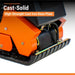 A Bravepro plate compactor 16 in BRPFP135H with a high-strength cast iron base plate and an orange and black color scheme on a gray background