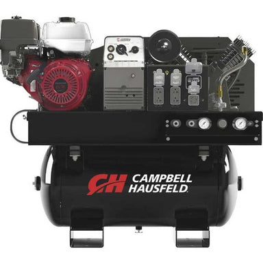 Campbell Hausfeld air compressor generator with engine on a white background