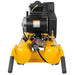 Yellow and black DeWalt 5.7cfm wheelbarrow air compressor on a white background