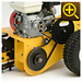 Close-up of a yellow Ground Hog Mini Trencher engine and belt system on a white background