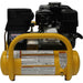 Yellow dewalt 4 gallon gas air compressor with engine on a white background