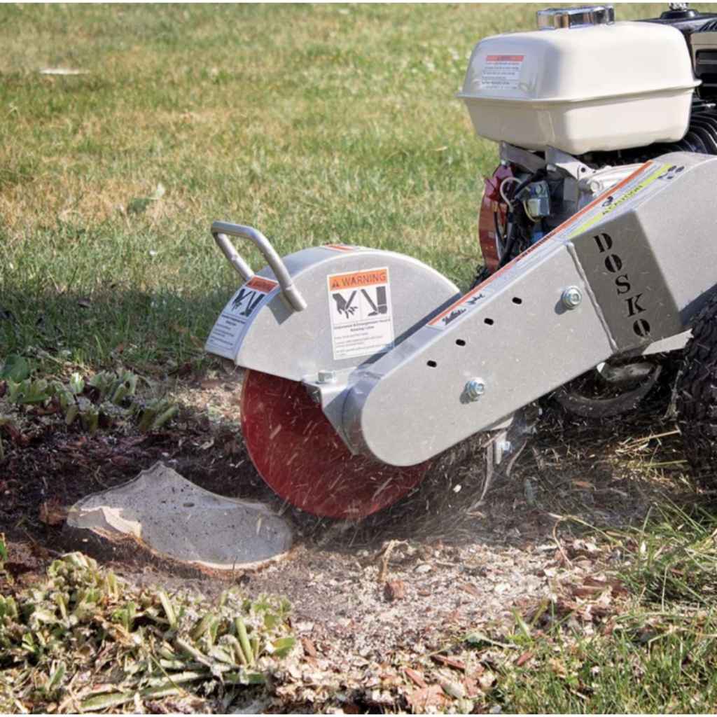 dosko 6 hp mini Stump grinder removing a tree stump from the ground
