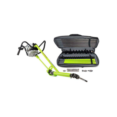 Green MiniTrencher Sibore Drill Full Package and parts on a white background
