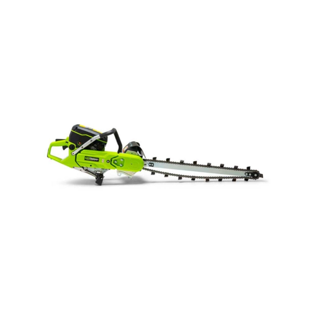 Green and black georipper trencher on a white background