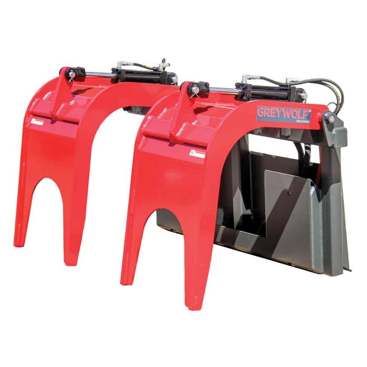Red greywolf quick attach grapple with 'GREYWOLF' branding on a white background
