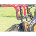 Red Greywolf skid steer quick attach grapple with 'Greywolf' branding on a field background
