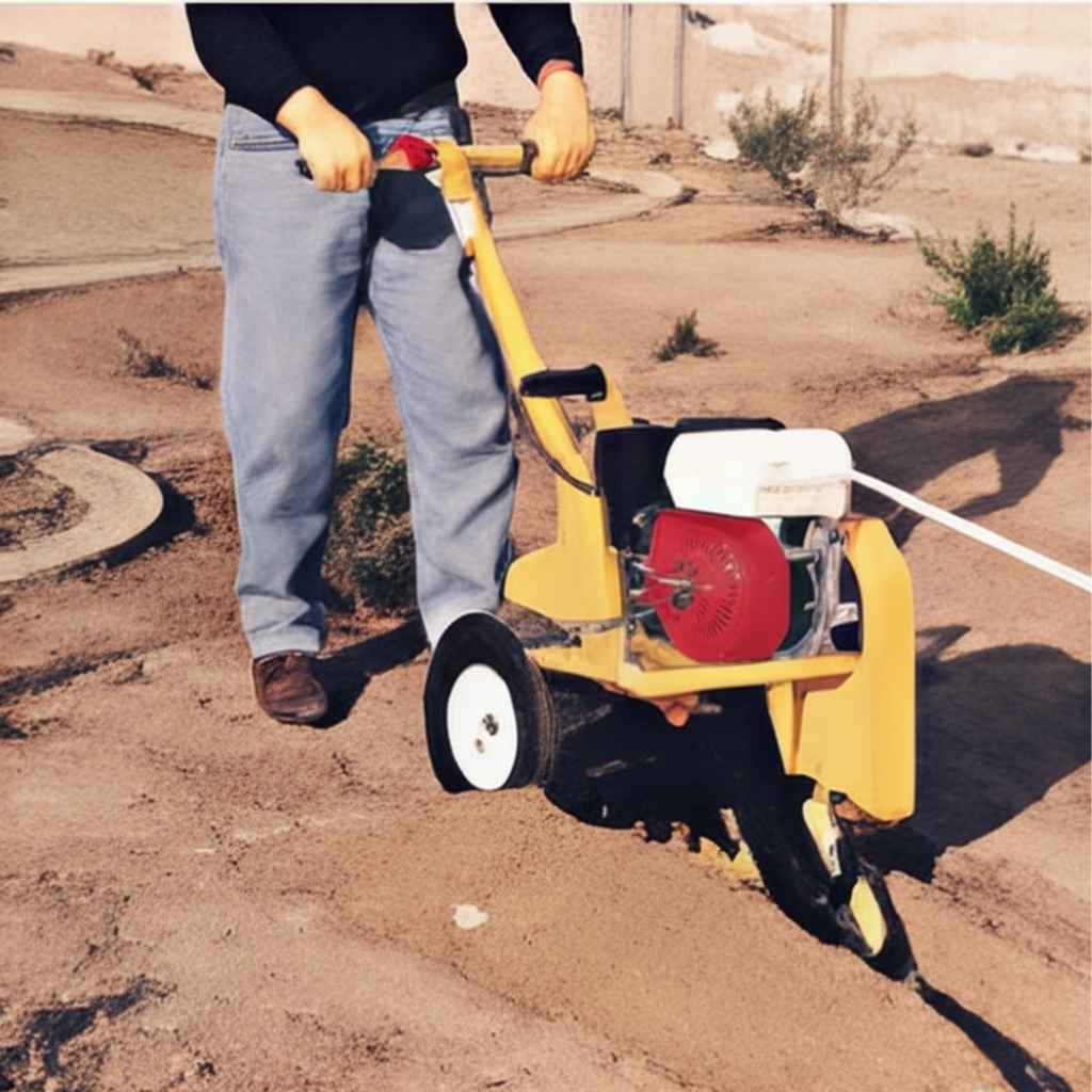 Person using a yellow groundhog t4 on a dirt road.
