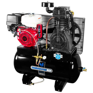 Industrial air 30 gallon truck air compressor with visible branding on a white background