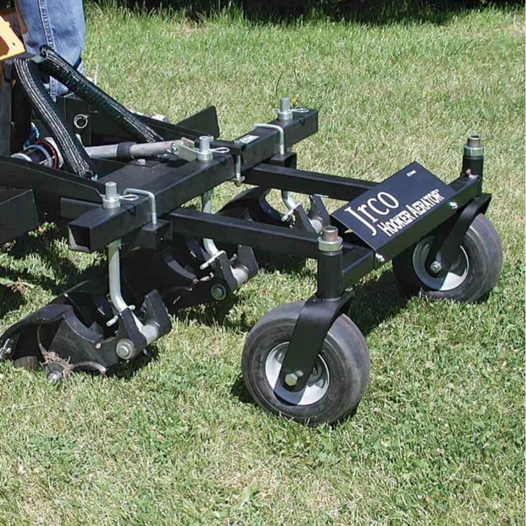 Jrco Hooker Aerator 38 Inch on grass with 'JRCO' branding