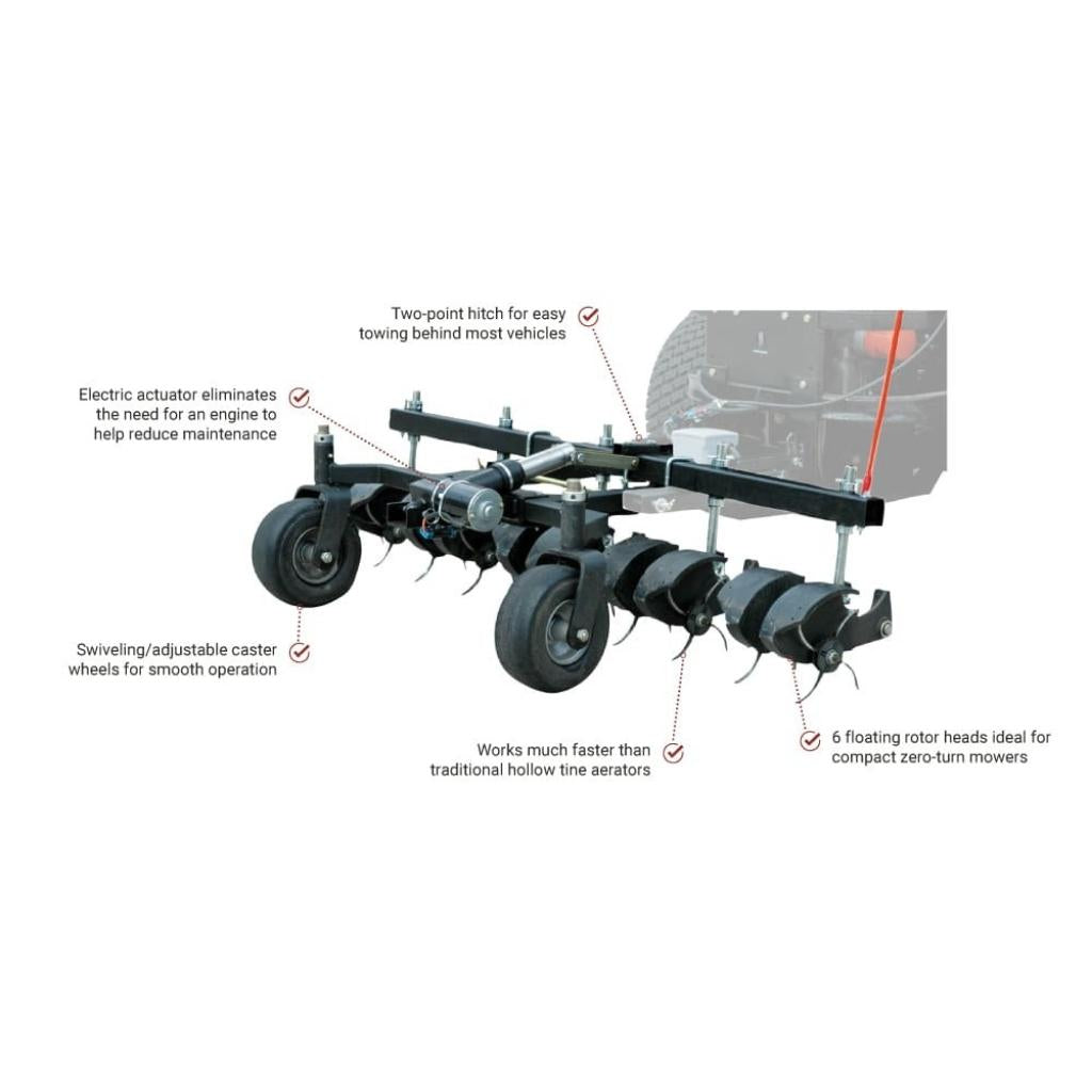 Jrco tow behind hooker aerator 38 inch with features highlighted on a white background