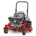 Red lawn mower with a jrco 503 spreader with a visible brand logo on a white background
