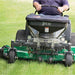 Person using a Jrco electric broadcast spreader with foot control on grass
