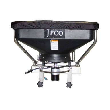 Black JRCO foot control broadcast spreader on a white background
