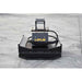 A black Loflin Brush cutter attachment for mini excavator with a prominent yellow LOFLIN logo, photographed from a top-down angle on a gray concrete floor.