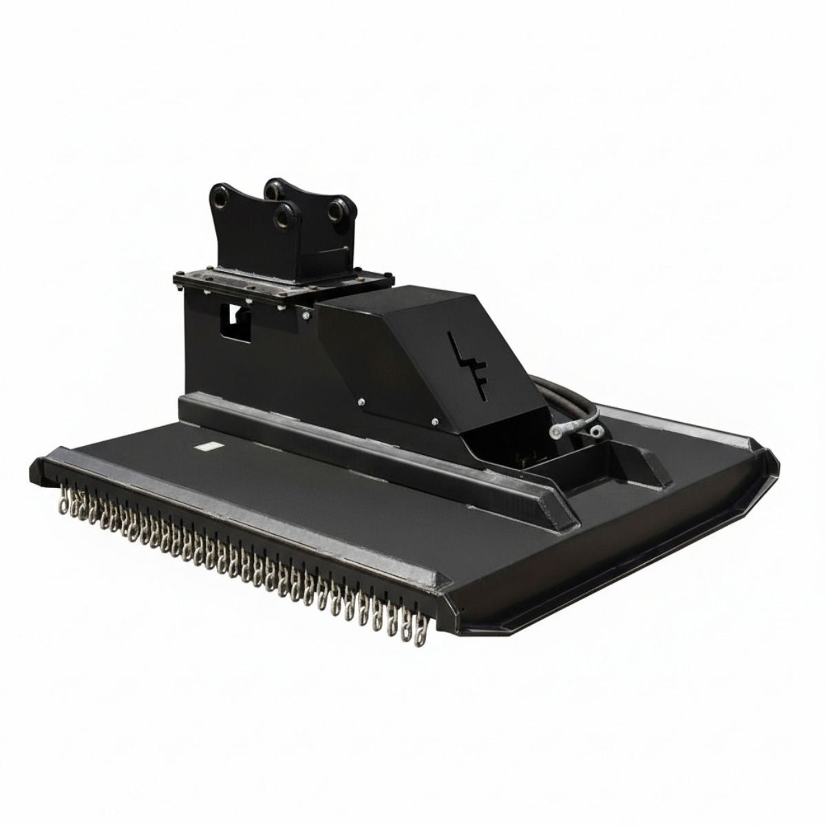 Black Loflin Fabrication Mini Excavator Brush Cutter on a white background