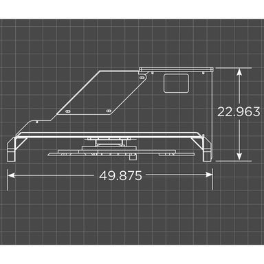 Technical drawing of a Loflin Fabrication Mini Excavator Brush Cutter with dimensions on a grid background