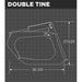 Technical drawing of a Loflin Tractor root grapple attachment on a grid background with measurements on a grey background
