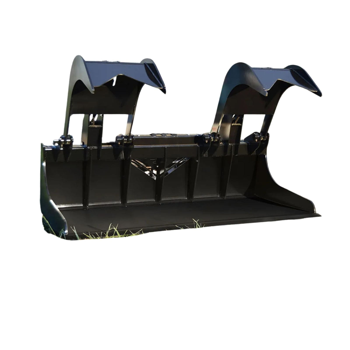 Black Loflin grapple bucket on a white background