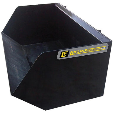Black loflin trash bucket with Loflin Fabrication LLC logo on a white background