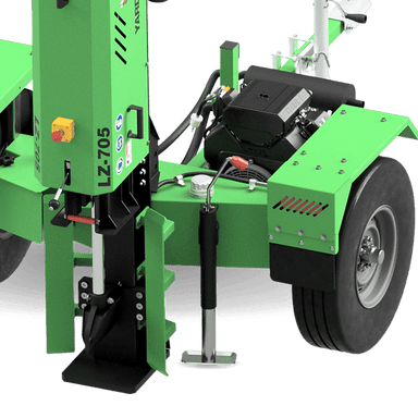 Green yardbeast lz 705 log splitter with visible model number on a clear background