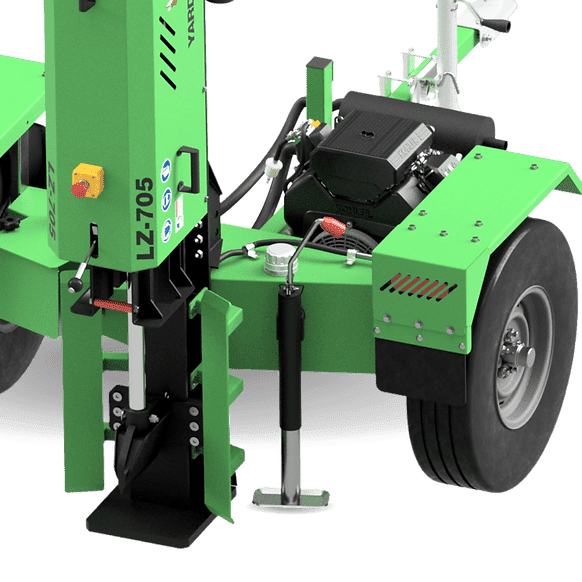 Green yardbeast lz 705 log splitter with visible model number on a clear background