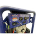Blue and red Makinex 16kw generator front panel view on a white background.